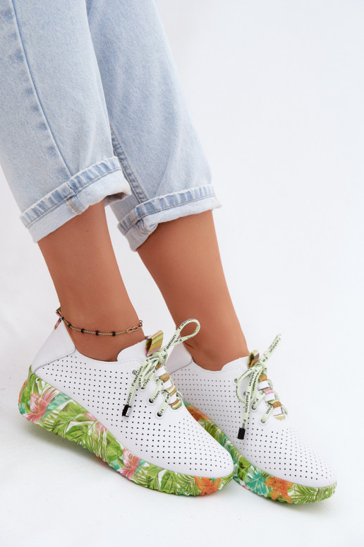 Leather platform shoes in white-green Artiker 58C0600