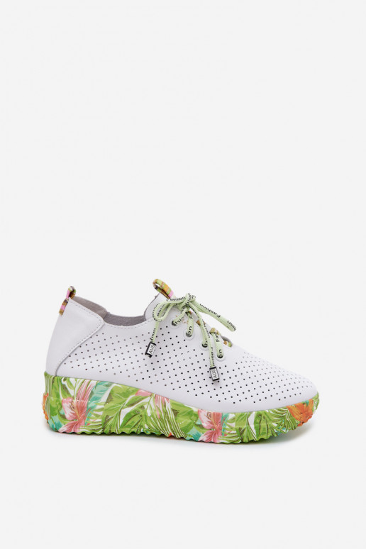 Leather Platform Shoes Artiker 58C0600 White-Green
