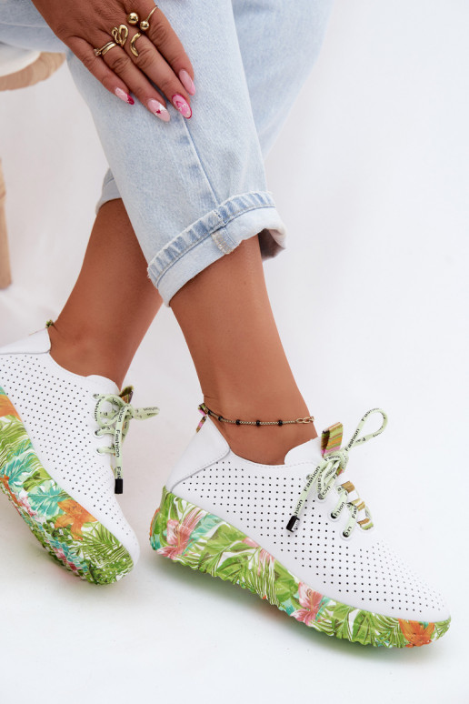 Leather Platform Shoes Artiker 58C0600 White-Green