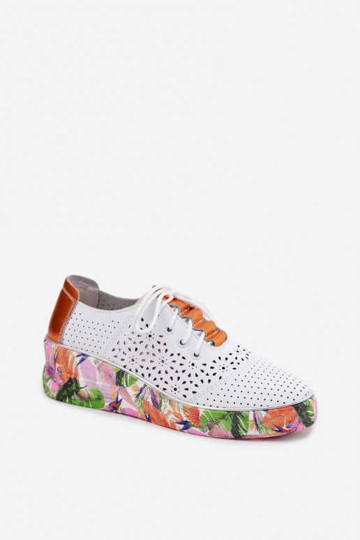 White-orange women's shoes with cut-out elements and platform Artiker 56C1802