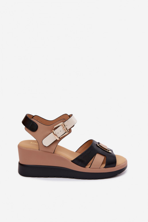 Sand-colored-black women's sandals with platform and straps Artiker 58C0316