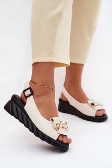 Sand-colored women's sandals with platform and ornaments Artiker 58C0054 2