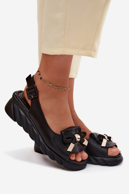 Black women's sandals with platform and ornaments Artiker 58C0055