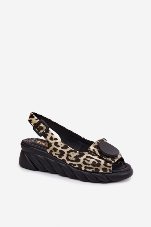 Golden platform sandals with leopard print Artiker 58C059
