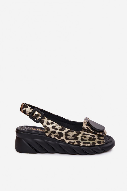 Leather Platform Sandals Leopard Print Artiker 58C059 Gold