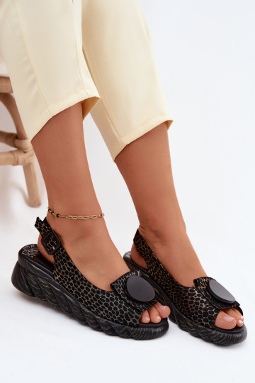 Leather platform sandals with ornaments Artiker 58C0296 black and gold