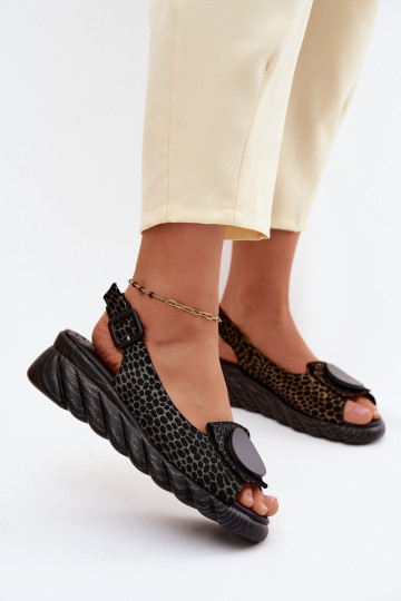 Leather platform sandals with ornaments Artiker 58C0296 black and gold 2