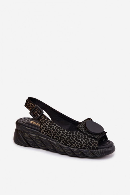 Leather Platform Sandals With Embellishment Artiker 58C0296 Black-Gold