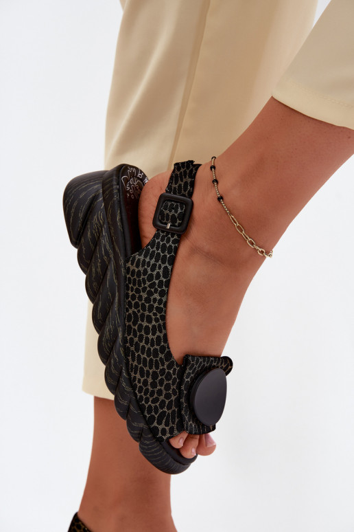 Leather Platform Sandals With Embellishment Artiker 58C0296 Black-Gold