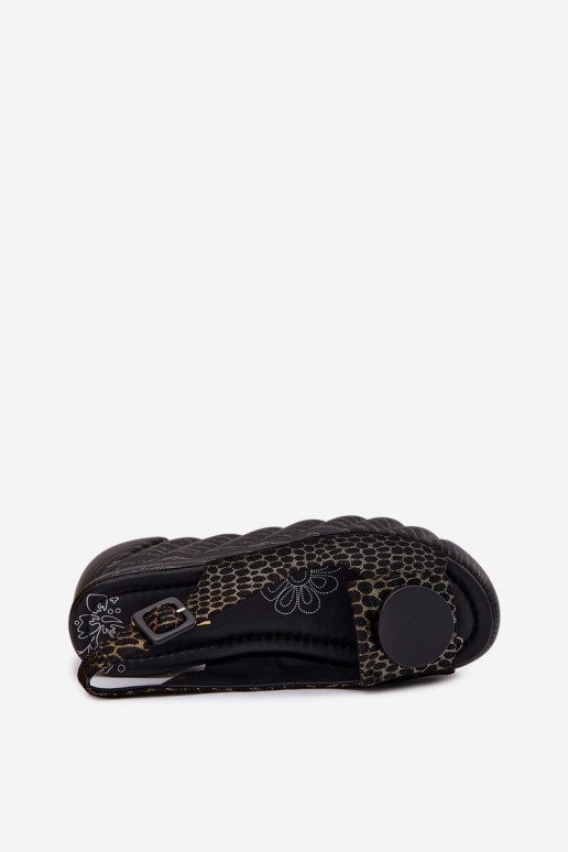 Leather Platform Sandals With Embellishment Artiker 58C0296 Black-Gold