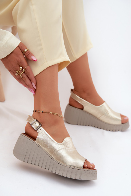 Women's Leather Platform Sandals Artiker Gold