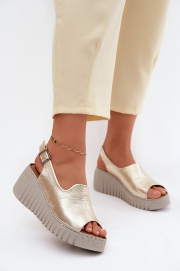 Women's Leather Platform Sandals Artiker Gold 2