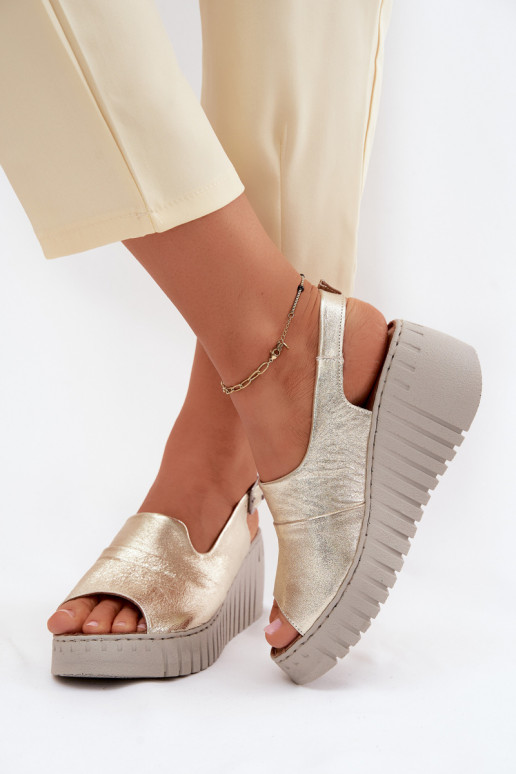 Women's Leather Platform Sandals Artiker Gold