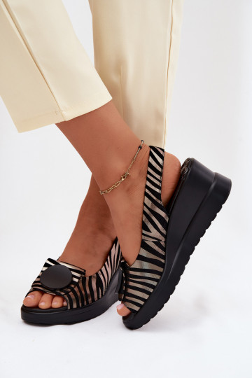 Leather platform sandals with ornaments Artiker 58C0295 black and gold 2