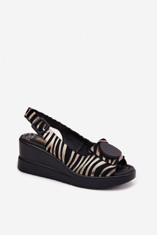 Leather Platform Sandals With Decoration Artiker 58C0295 Black-Gold