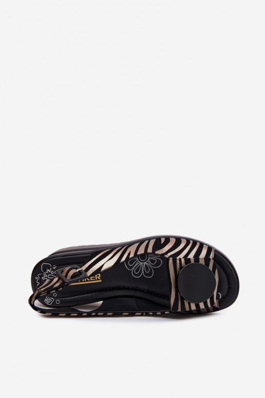 Leather Platform Sandals With Decoration Artiker 58C0295 Black-Gold