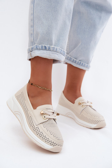 Slip-on shoes with cut-out elements made of natural leather Artiker 58C0478 sand 2