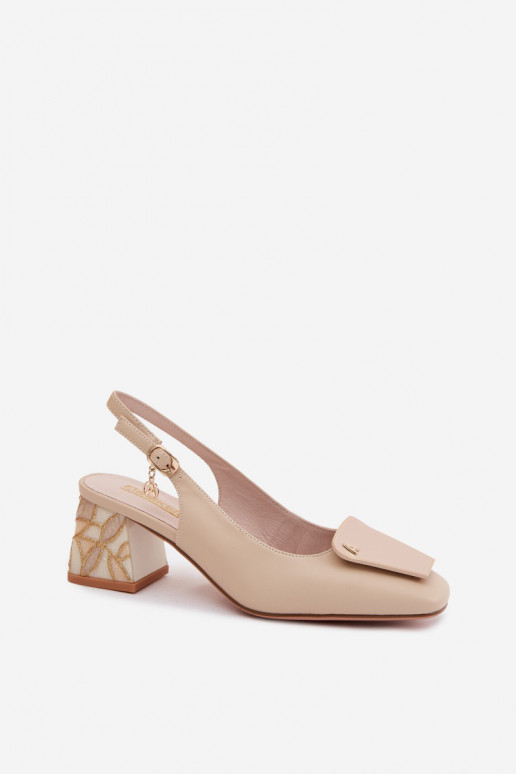 Leather shoes with heels and ornaments Artiker 58C0672 sand color