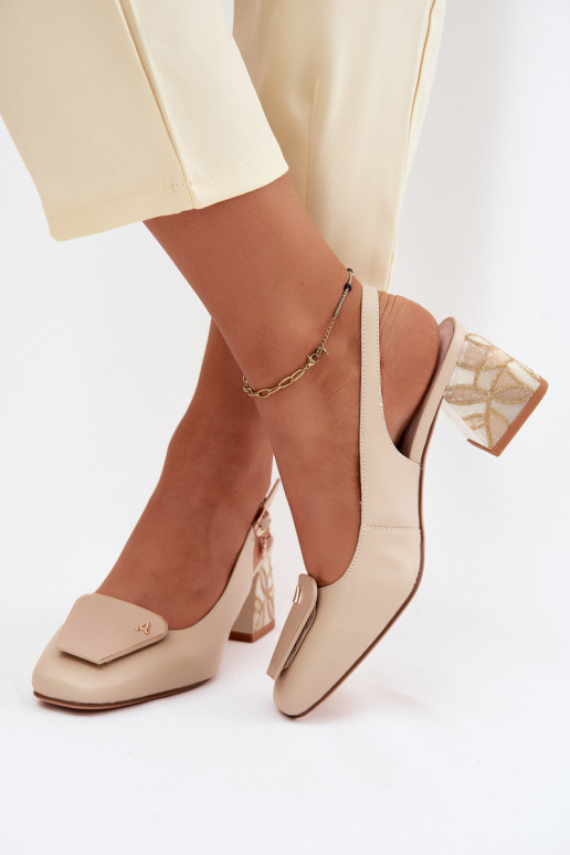 Leather Heeled Pumps With Embellishment Artiker 58C0672 Beige