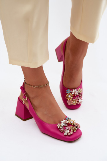 Leather shoes with heels, crystal decor and floral motifs Artiker 58C0662 pink color
