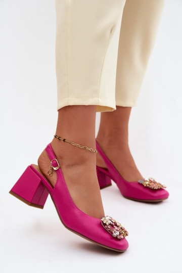 Leather shoes with heels, crystal decor and floral motifs Artiker 58C0662 pink color 2