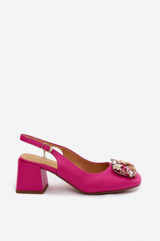 Leather Heeled Pumps With Crystals and Flowers Artiker 58C0662 Fuchsia