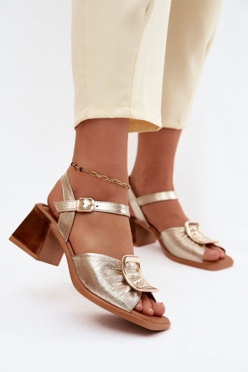 Leather Women's Heeled Sandals With Buckle Artiker 58C2033 Gold 2