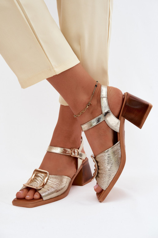 Leather Women's Heeled Sandals With Buckle Artiker 58C2033 Gold