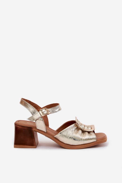 Leather Women's Heeled Sandals With Buckle Artiker 58C2033 Gold