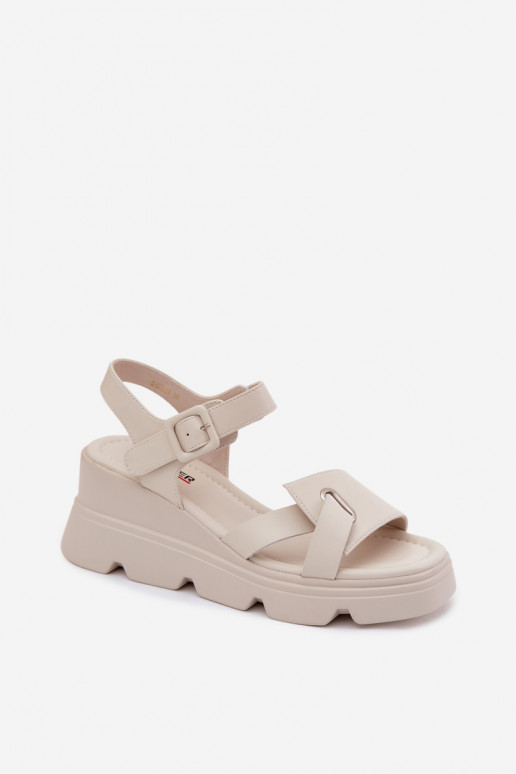 Platform sandals in ivory leather Artiker 54C1624 ivory color