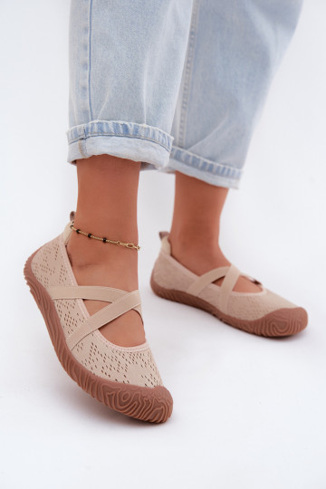 Sporty style ballerinas with elastic straps Artiker 58C1903 sand color 2
