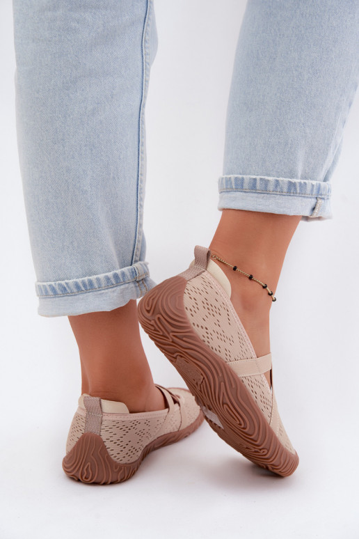 Sporty style ballerinas with elastic straps Artiker 58C1903 sand color
