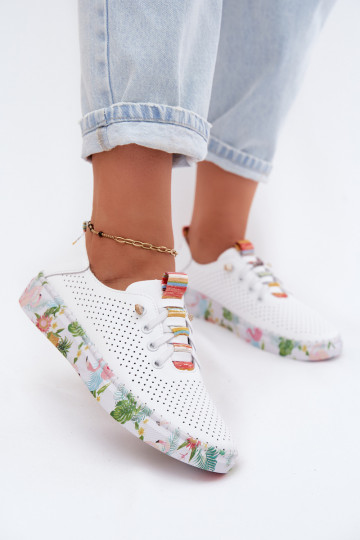 Skórzane buty z wzorzystą platformą Artiker 58C0597 w kolorze białym