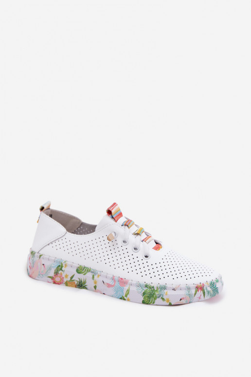 Leather shoes with patterned platform Artiker 58C0597 white color