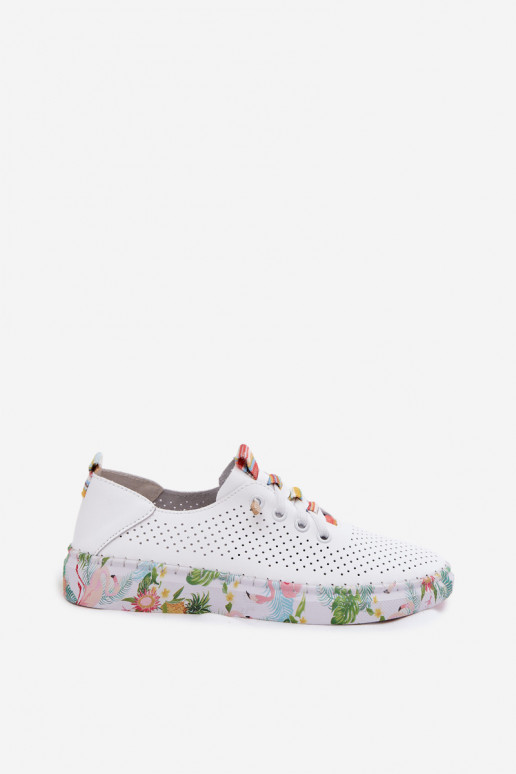Leather Women's Loafers With Patterned Platform Artiker 58C0597 White