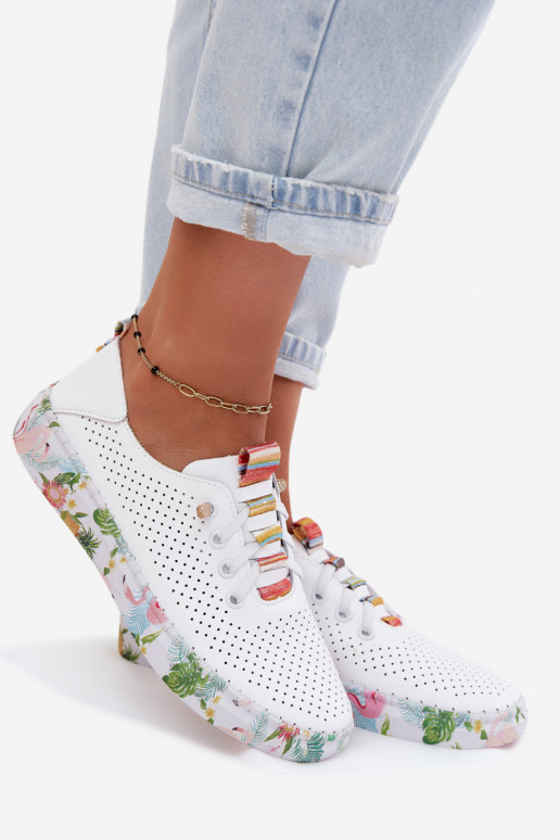 Leather Women's Loafers With Patterned Platform Artiker 58C0597 White
