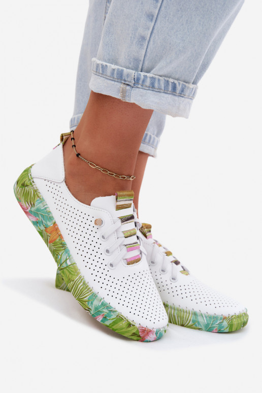 Skórzane buty z wzorzystą platformą Artiker 58C0441 w kolorze białym i zielonym