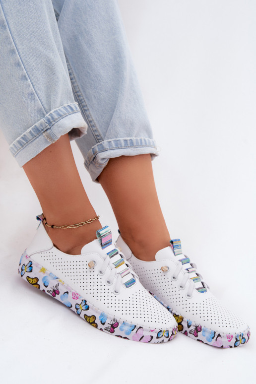 Leather Women's Loafers with Patterned Platform Artiker 58C0440 White