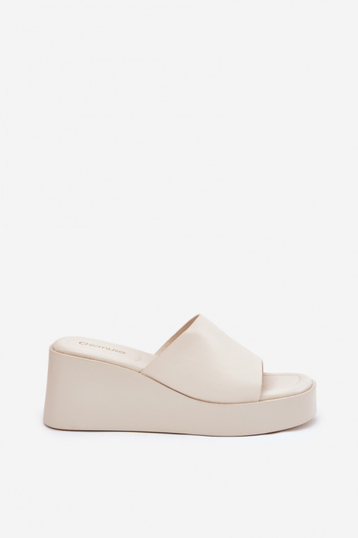Ladies Wedge Sandals Eco Leather Light Beige Obenae