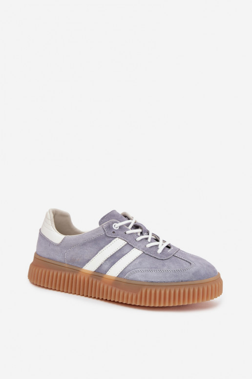 Zamszowe Sneakersy Damskie Na Platformie Niebieskie Marisae