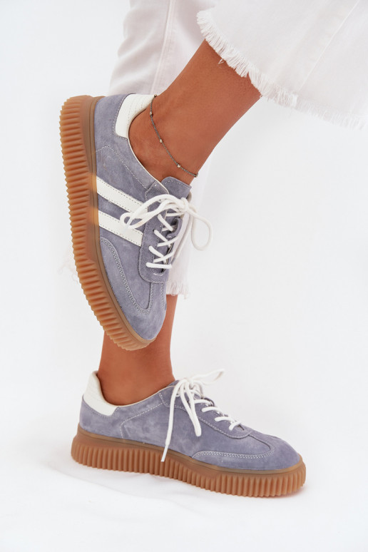 Zamszowe Sneakersy Damskie Na Platformie Niebieskie Marisae
