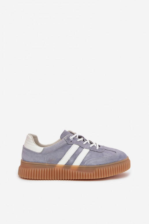 Zamszowe Sneakersy Damskie Na Platformie Niebieskie Marisae