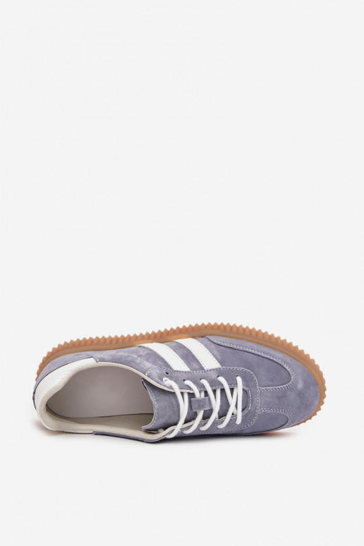 Zamszowe Sneakersy Damskie Na Platformie Niebieskie Marisae