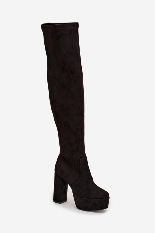 Black faux suede over-the-knee boots with heels Amareen