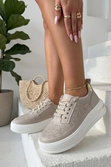Beżowe sneakersy ze skóry naturalnej Cambell 2
