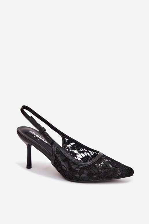 Women's High Heel Sandals With Lace Black Pelivelle
