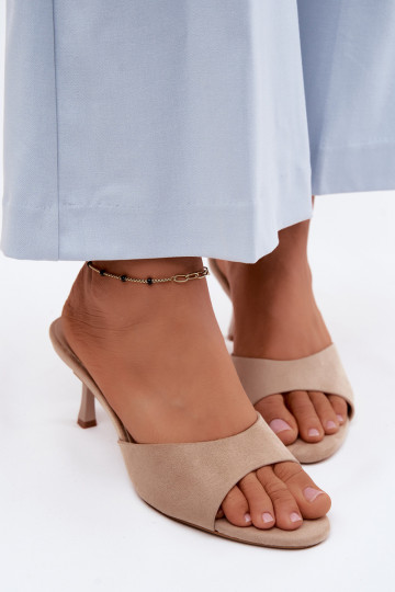 Slippers in sand faux suede with thin heels Melissea