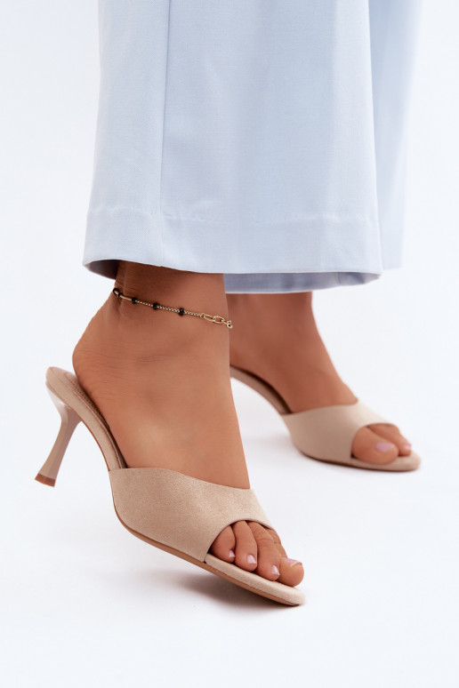 Slippers in sand faux suede with thin heels Melissea