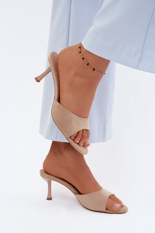 Terlikler ince topuklu kum rengi yapay süet Melissea