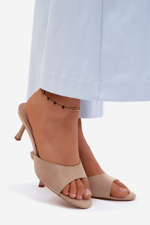 Slippers in sand faux suede with thin heels Melissea